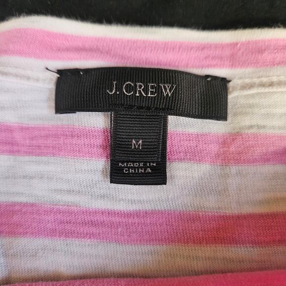 J. Crew Pink and White Striped‎ Long Sleeve Shirt Size M Nautical Preppy Coastal - Picture 4 of 8
